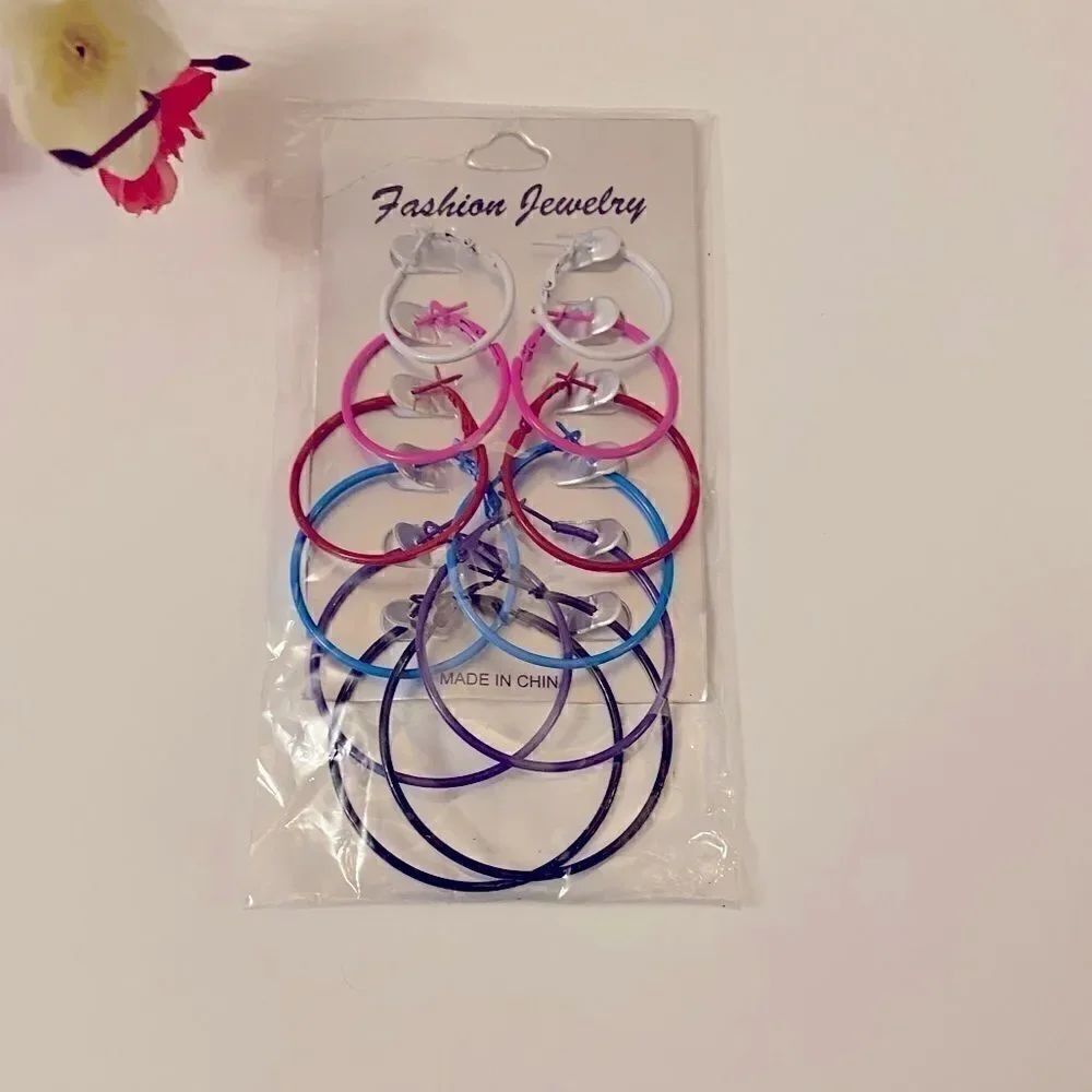 Fashion jewelry 6 pairs Color Hoop Earrings